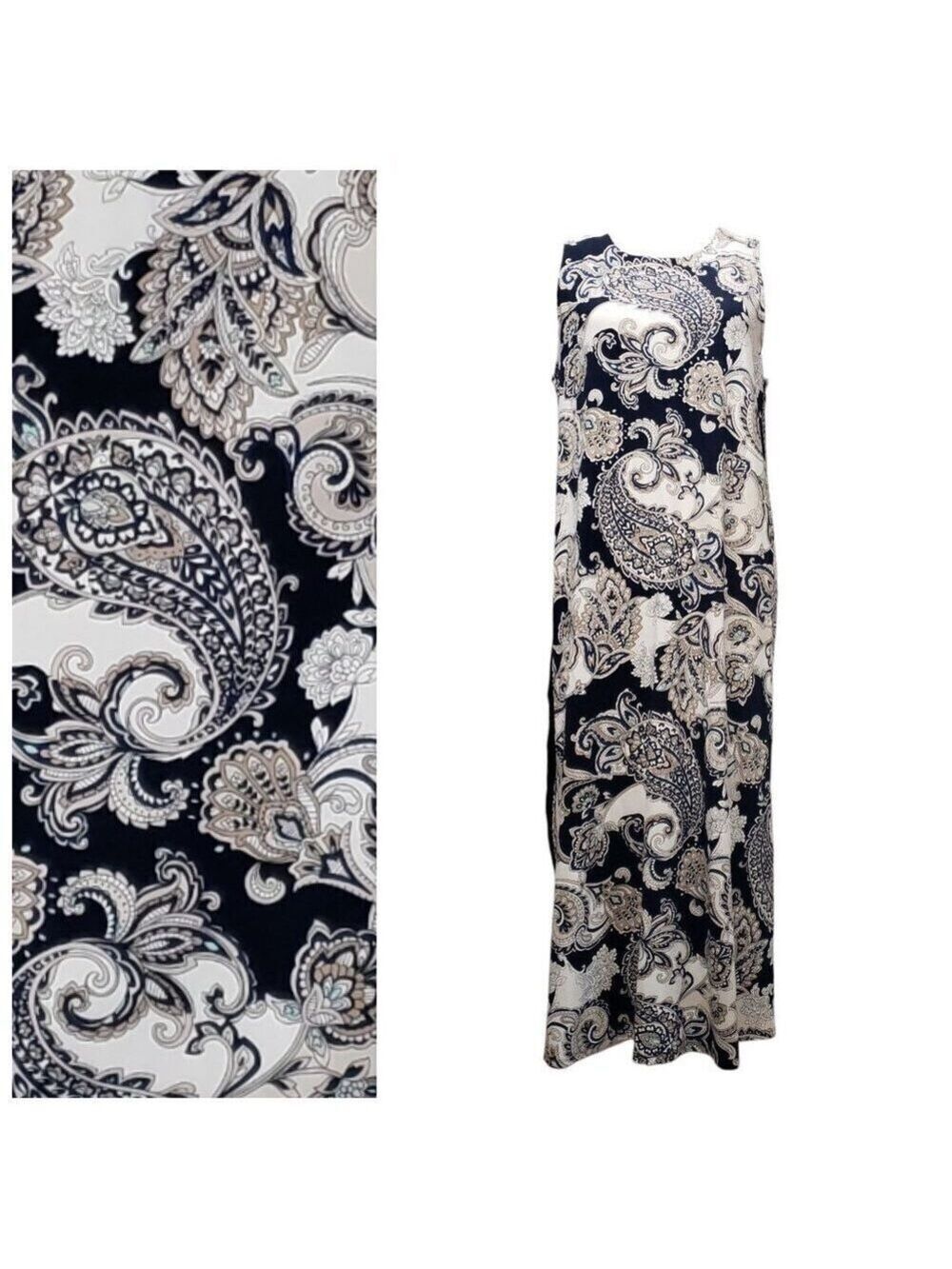 J. Jill Wearever Collection Paisley Maxi Dress Blue Beige Sleeveless L Petite